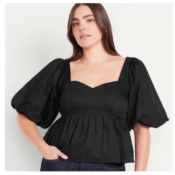 Old Navy Tops - Old Navy Black Babydoll Puff Sleeve Peplum Top S Y2K Coquette Cottage Whimsigoth
